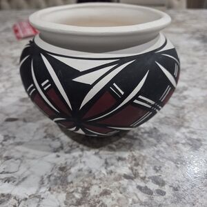 Vintage Acoma Original Signed Pottery Black and Red Geometric Pottery Vase